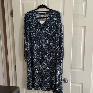 LuLaRoe Long Sleeve Dress with Blue and Black Pattern